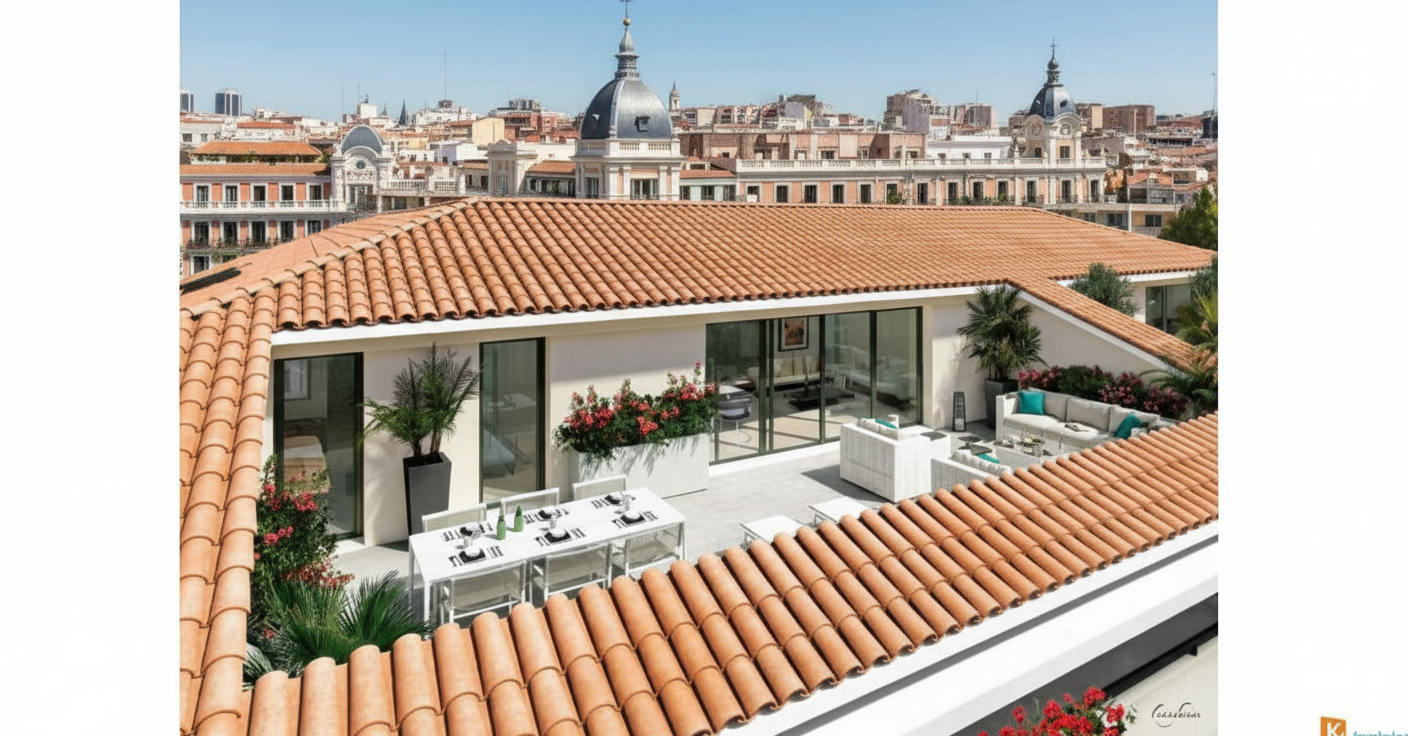 Simulación fachada con terraza retranqueada